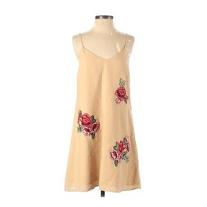 Before You | Tan Beige Sleeveless Embroidered Rose Dress Spaghetti Straps